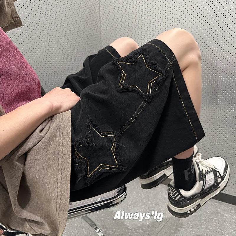 Estrela retalhos shorts masculino vintage denim verão básico simples all-match venda quente cintura alta lazer ulzzang streetwear chique shorts