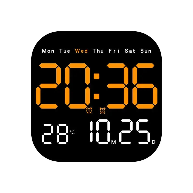 Relógio de parede digital com controle remoto, despertador LED, temperatura, data, exibição semanal, relógio de mesa eletrônico, 12 H, 24H