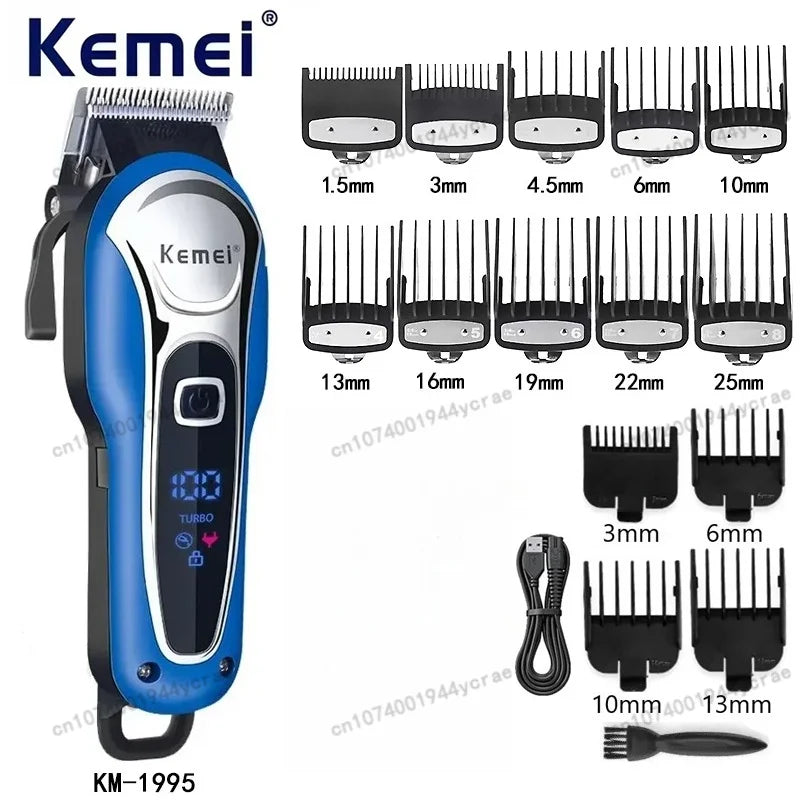 Máquina de Corte Profissional Kemei KM-1995 KM-2293 KM-T95, Aparador de Cabelo Elétrico com Display LCD