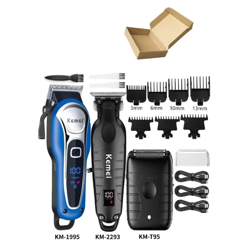 Máquina de Corte Profissional Kemei KM-1995 KM-2293 KM-T95, Aparador de Cabelo Elétrico com Display LCD