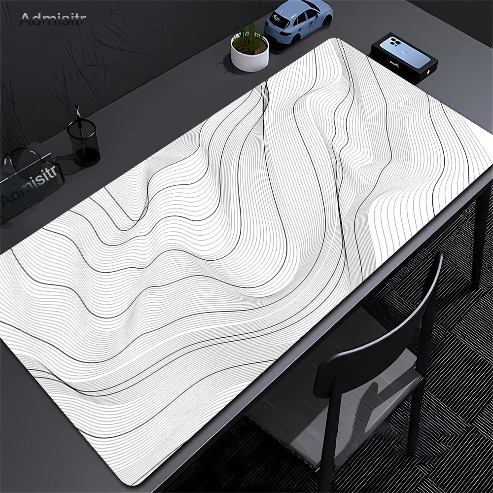 Xxl tapete de mesa preto e branco strata líquido mousepad grande abstrato mouse pad jogos deskmat com lockedge escritório antiderrapante tapete