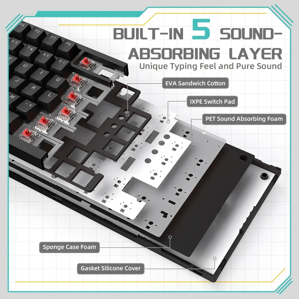 AJAZZ AK820 com fio com botões de volume rotativos, teclas hot-swap para teclados mecânicos de escritório e casa