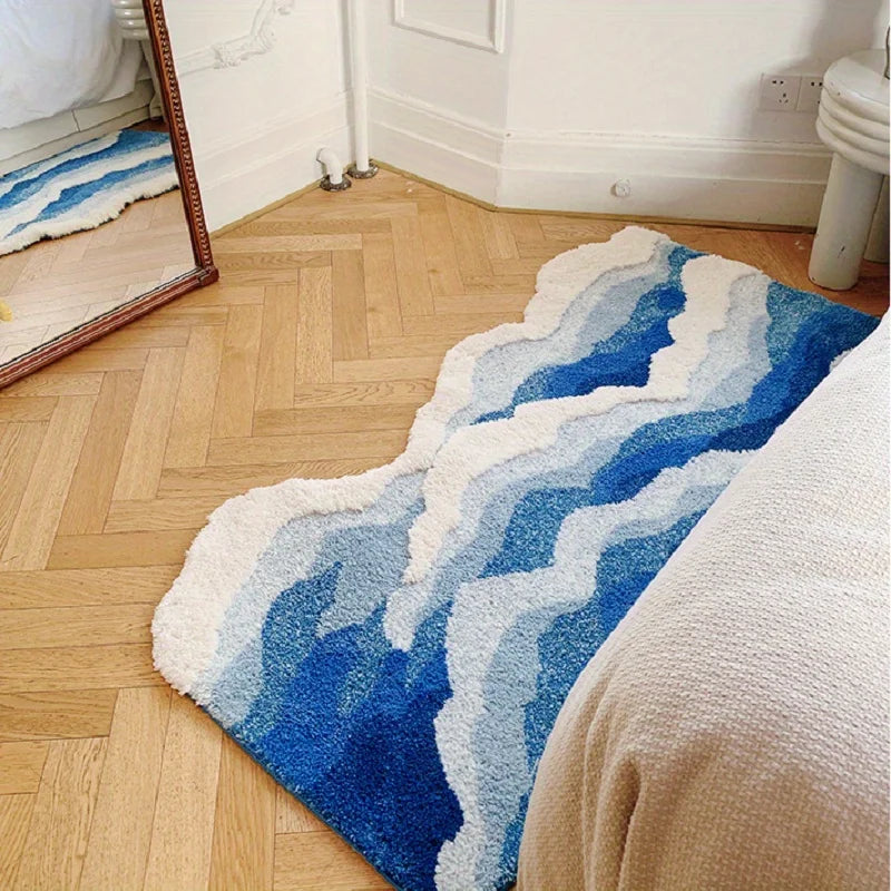 Azul mar onda reunindo tapete quarto corredor área almofada tapete capacho estética decoração de casa