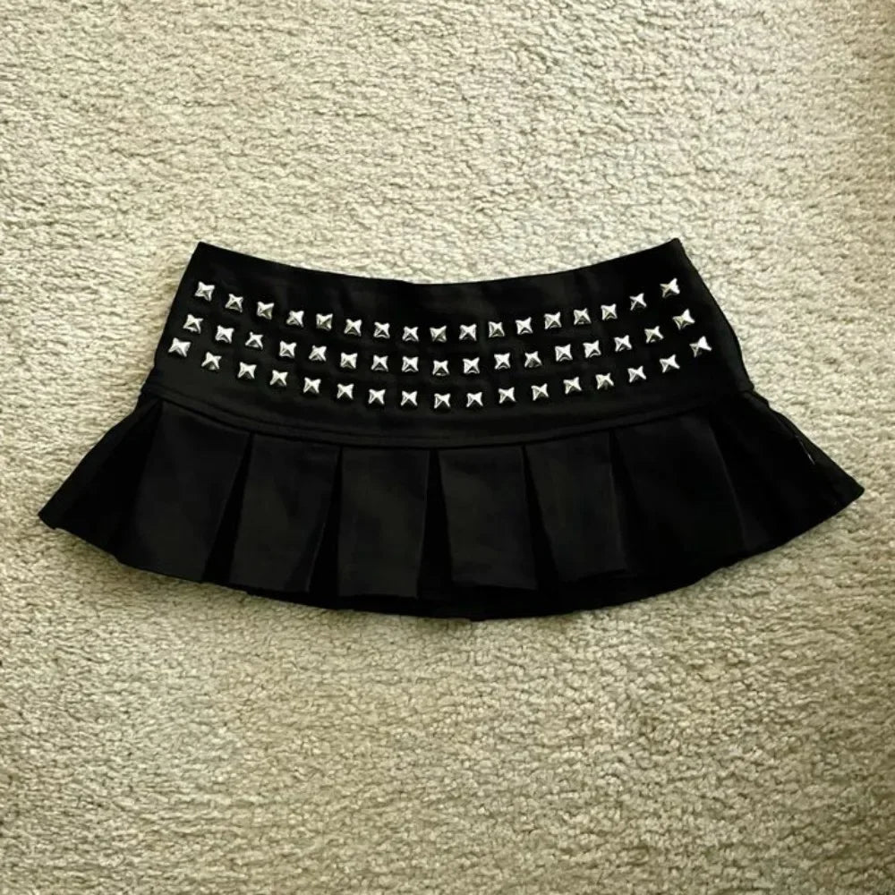 Y2k roupas gótico punk cravejado mini saia harajuku sexy ultra curto rebite saia plissada menina quente kawaii saia roupas femininas