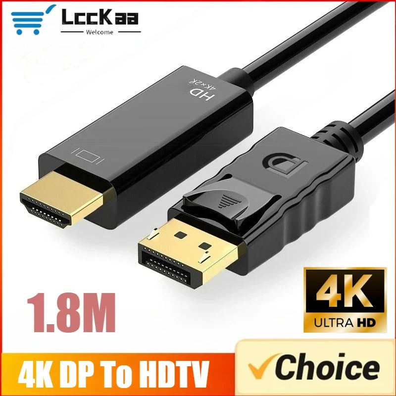 1.8m dp para hdmi-cabo 4k displayport para hd adaptador macho para fêmea displayport para hdtv conversor para monitor projetor