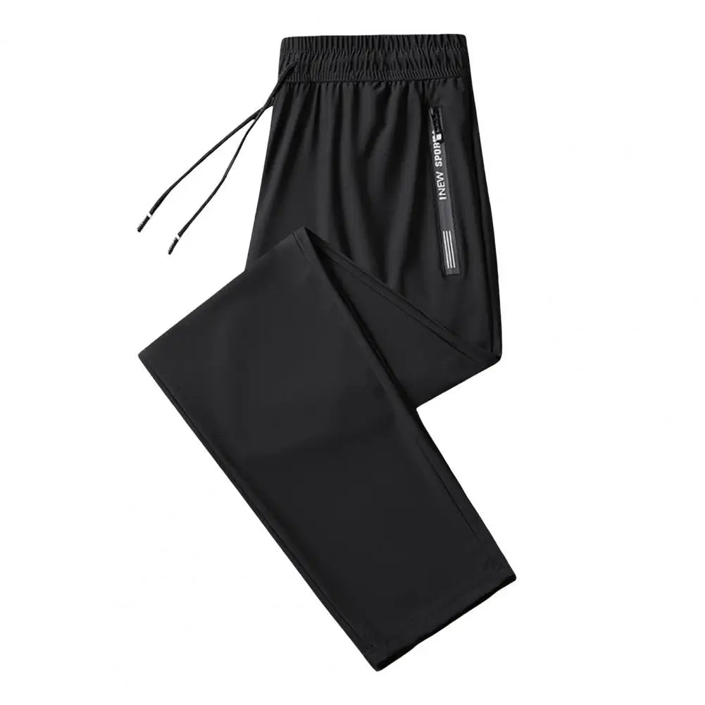 Calça esportiva de seda gelo masculina, malha, secagem rápida, de tornozelo, respirável, casual, fina, solta, elástica, verão