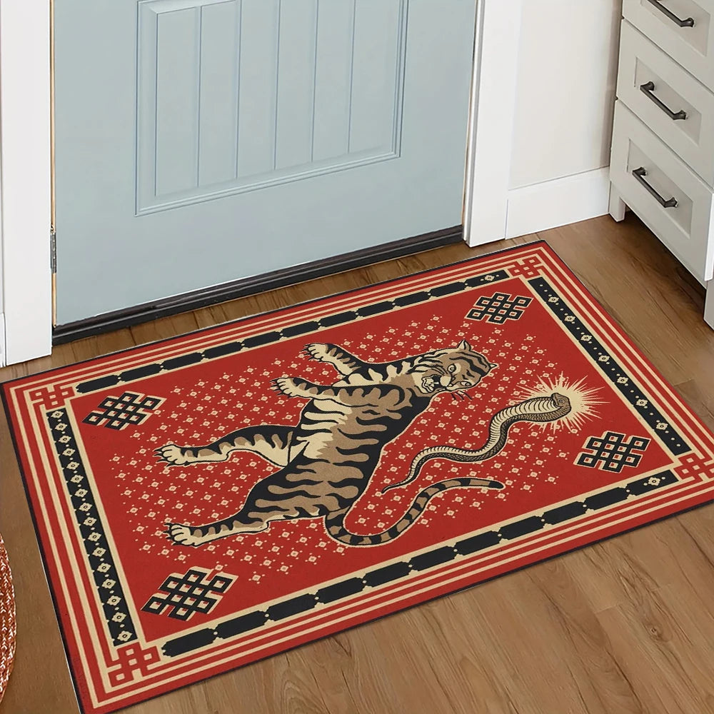 Retro tigre bem vindo porta tapete com padrão tapetes para cozinha banheiro borda xadrez quarto decoração de casa carpe