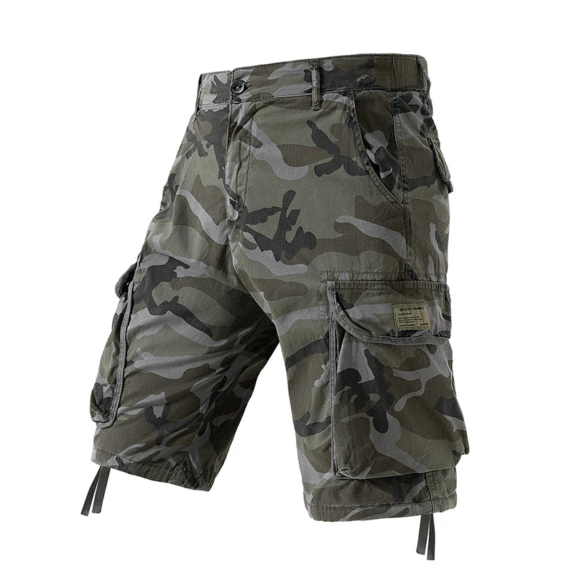 Bermudas Cargo Camufladas Masculinas para Atividades ao Ar Livre, com Múltiplos Bolsos, em Algodão, Casuais, de Verão, Respiráveis