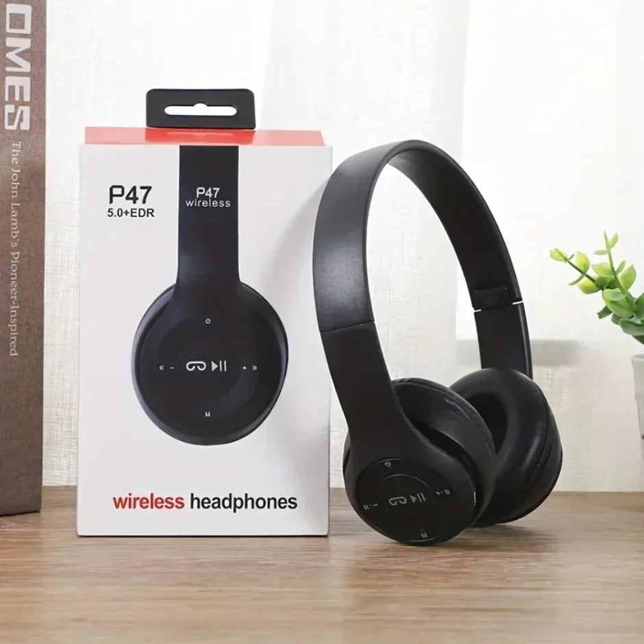 Fone de Ouvido Bluetooth Sem Fio P47 com Microfone, Headset Dobrável, Som HiFi com Graves, Fone de Ouvido Estéreo para Smartphones, TV e Jogos