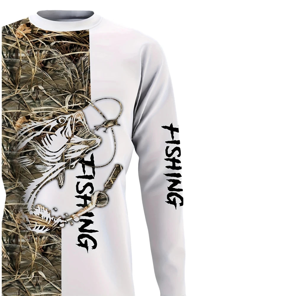 Camisas de pesca camisetas masculinas de manga longa roupas masculinas outono streetwear tripulação pescoço pullovers dos homens t camisa casual roupas masculinas