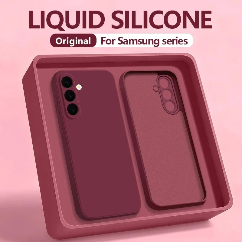 Capa de Telefone de Silicone Líquido Luxuosa com Sensação de Pele para Samsung Galaxy S21 S22 S23 S24 S25 S26 Ultra Plus, Anti-Queda e Totalmente Protetora