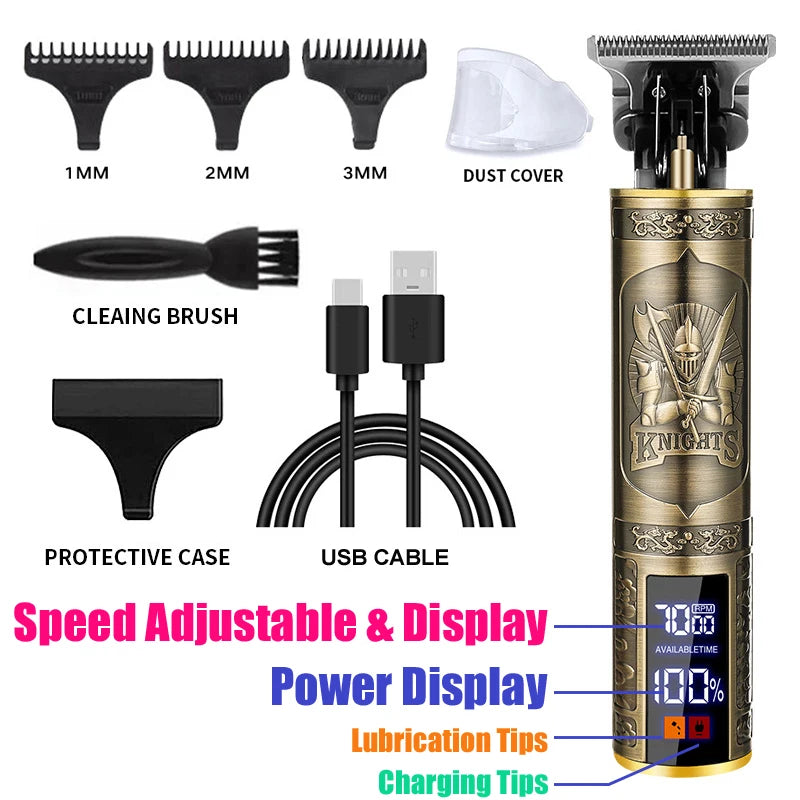Aparador de cabelo de metal recarregável para homens, Carving Hair Clipper, Máquina de corte profissional do barbeiro