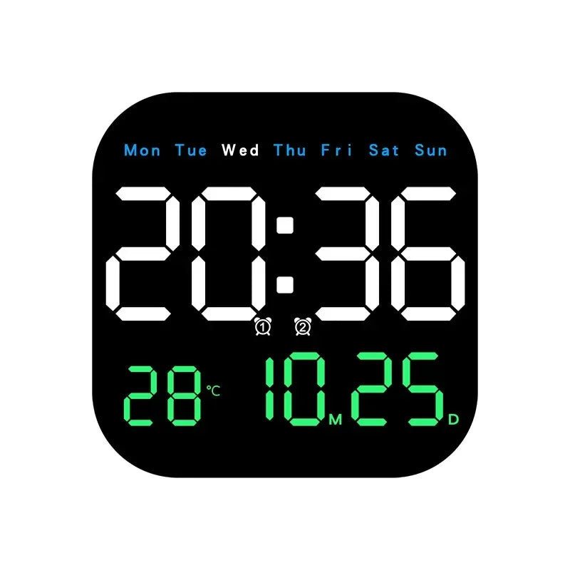 Relógio de parede digital com controle remoto, despertador LED, temperatura, data, exibição semanal, relógio de mesa eletrônico, 12 H, 24H