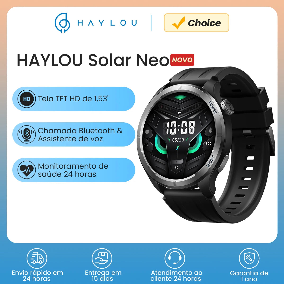 HAYLOU Solar Neo Smartwatches 1,53'' HD Display 24H Monitoramento de saúde Bluetooth Chamada Relógio inteligente Homens Mulheres Relógios esportivos inteligentes