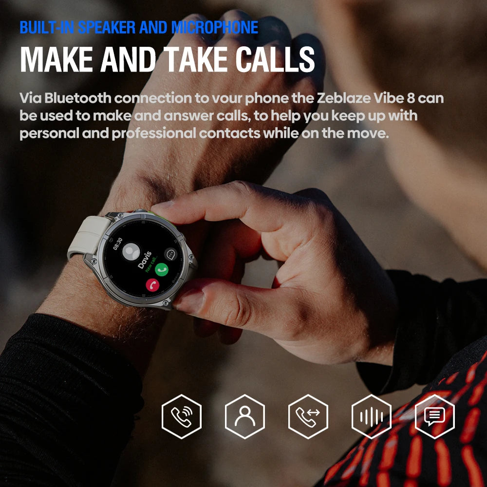 Novo 2025 zeblaze vibe 8 chamadas de voz 1.43 "display amoled relógio inteligente lanterna embutida freqüência cardíaca pressão arterial relógio inteligente