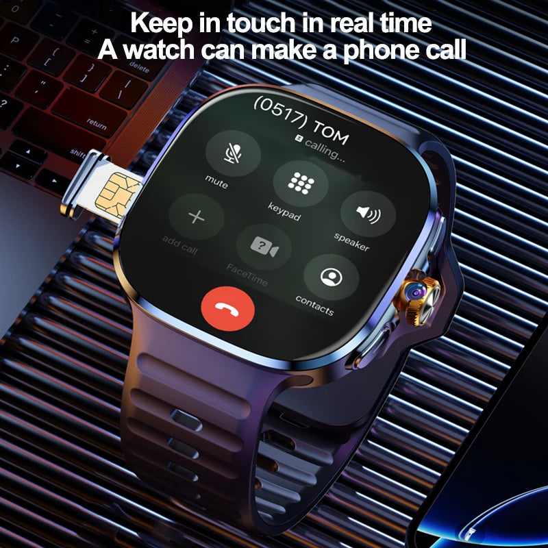 Relógio Inteligente 5G com Tela AMOLED HD de 720*720, Chamada de Vídeo, 8GB+128GB RAM, GPS, WIFI, Google Play, Relógio Inteligente com Previsão do Tempo