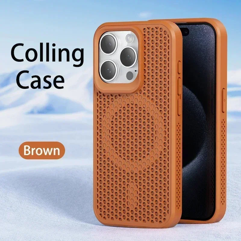 Capa de telefone com dissipação de calor para iphone 17 16 15 14 13 12 11 pro max plus respirável capa magnética traseira dura para magsafe