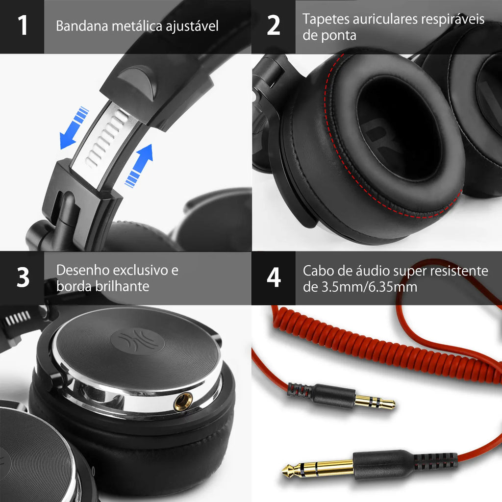 Oneodio fone de ouvido com fio com microfone, Pro 10/30/50 headphone profissional studio DJ, over ear HiFi monitor headset com Hi-Res áudio, Para o PC Telefónico