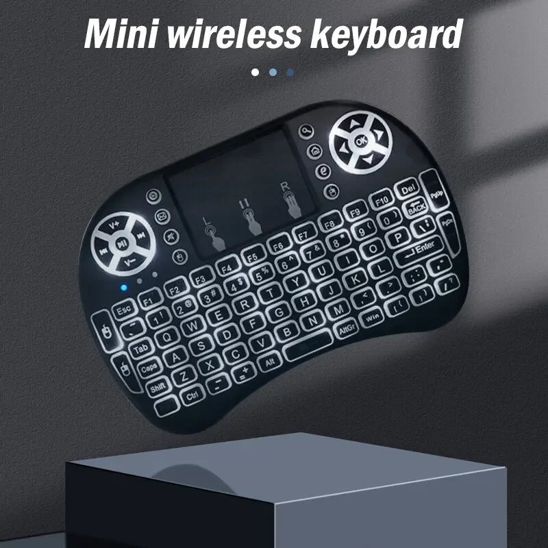 Mini teclado sem fio 2.4ghz, retroiluminação, inglês, russo, espanhol, mouse remoto, touchpad para android, caixa de tv, computador digital i8
