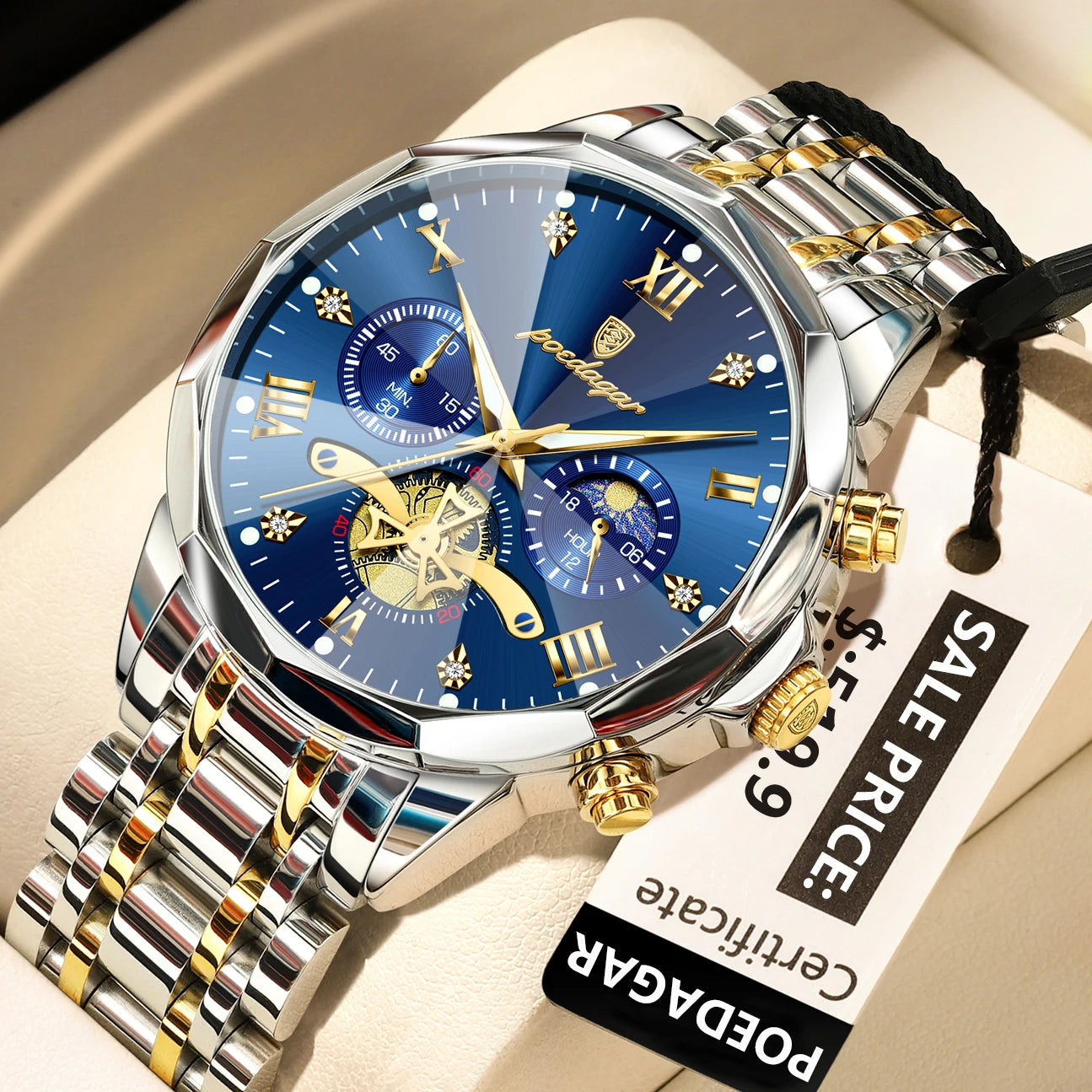 Poedagar luxo relógio masculino topo original à prova dwaterproof água luminosa cronógrafo homem relógio de pulso aço inoxidável quartzo relógios masculinos reloj
