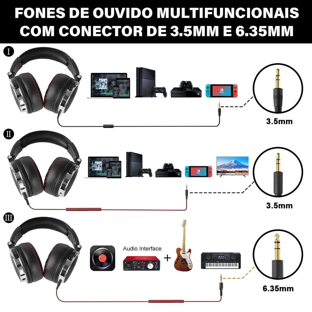 Oneodio fone de ouvido com fio com microfone, Pro 10/30/50 headphone profissional studio DJ, over ear HiFi monitor headset com Hi-Res áudio, Para o PC Telefónico
