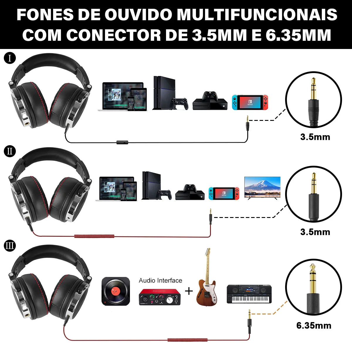 Oneodio fone de ouvido com fio com microfone, Pro 10/30/50 headphone profissional studio DJ, over ear HiFi monitor headset com Hi-Res áudio, Para o PC Telefónico