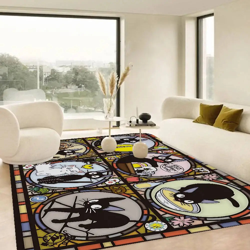 Tapetes de Quarto KiKi Jiji Retro com Múltiplas Opções para Sala de Estar e Cozinha, Tapete Antiderrapante de Boas-Vindas