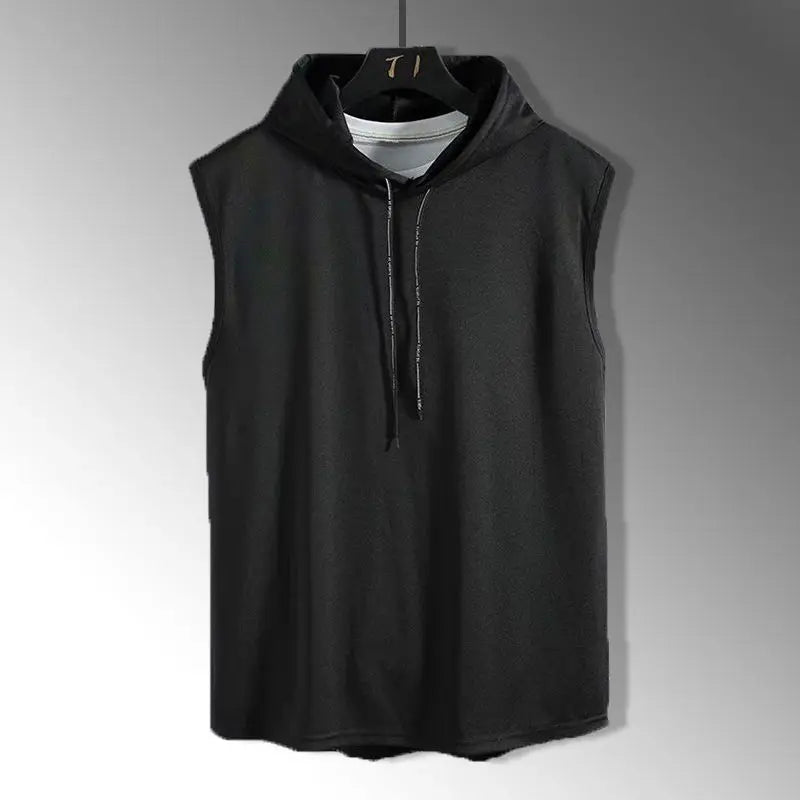 Cor sólida 2023 marca nova regata masculina colete sem mangas camisetas para masculino com capuz homem coletes topos hip hop regata masculina t camisa