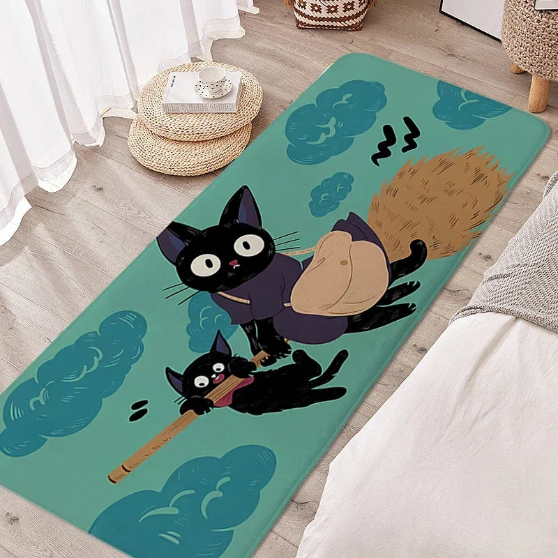 Tapete para quarto infantil, gato preto, adorável, quarto infantil, antiderrapante, banheiro, porta de entrada, decoração de casa