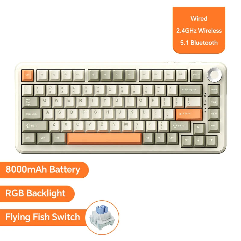 Teclado Mecânico Sem Fio AJAZZ AK820/Pro Bluetooth 5.1 2.4G USB-C Com Fio Hot Swappable RGB para Jogos com Montagem Gasket