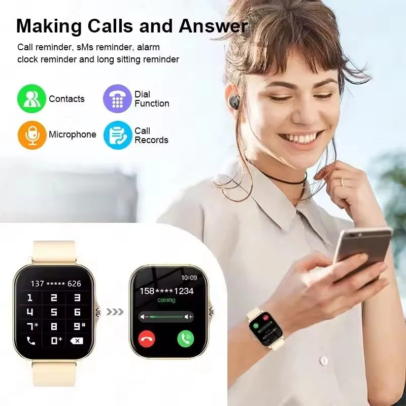 Relógio inteligente com tela de toque completa, chamada, lembrete de mensagens, controle de música e outras funções, compatível com iPhone/android mo