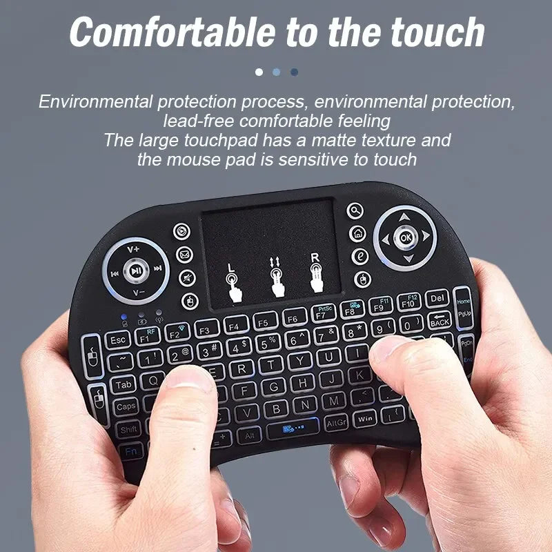 Mini teclado sem fio 2.4ghz, retroiluminação, inglês, russo, espanhol, mouse remoto, touchpad para android, caixa de tv, computador digital i8
