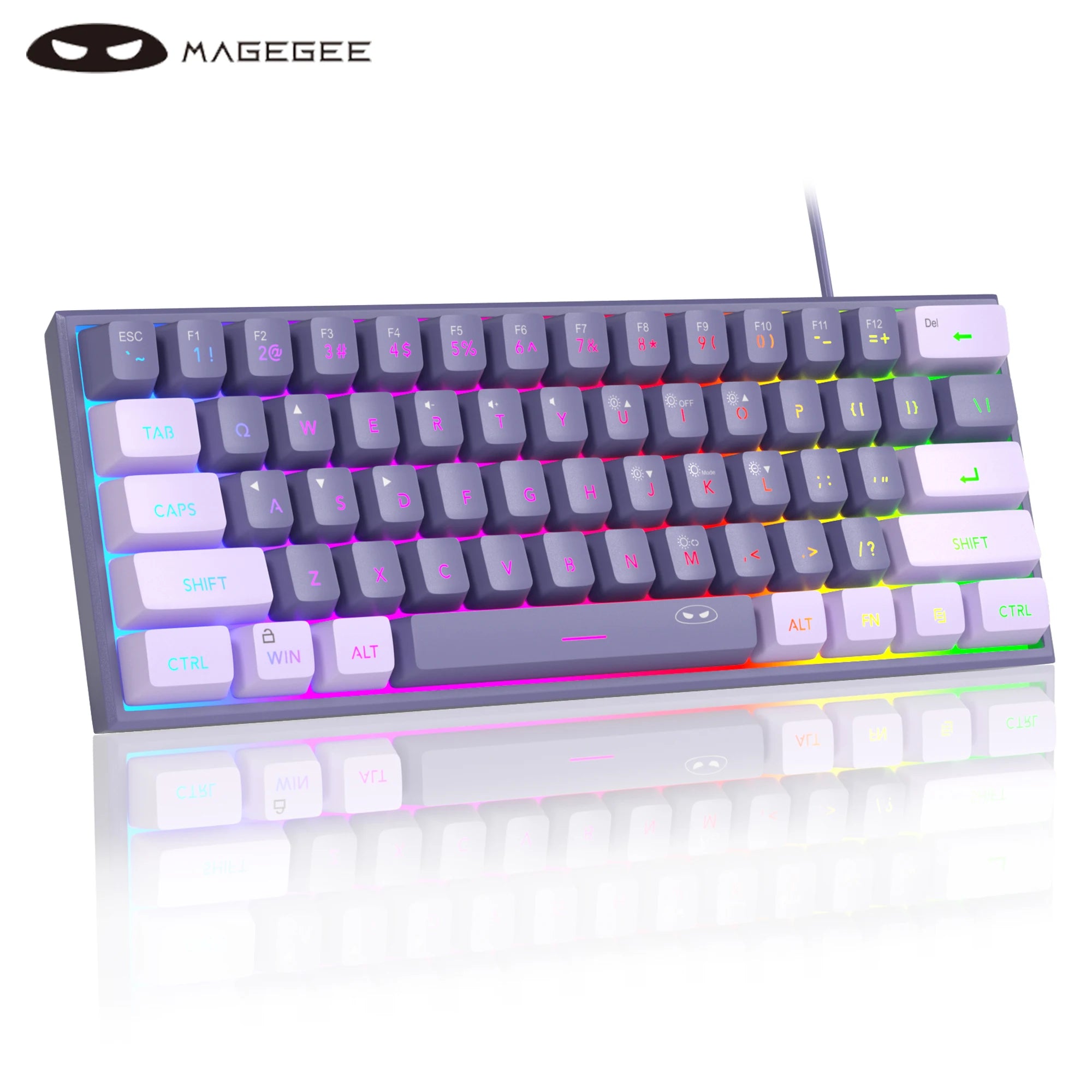 Teclado para jogos MageGee Mini 60%, teclado ultracompacto retroiluminado RGB de 61 teclas, escritório de sensação mecânica ergonômica à prova d'água TS91