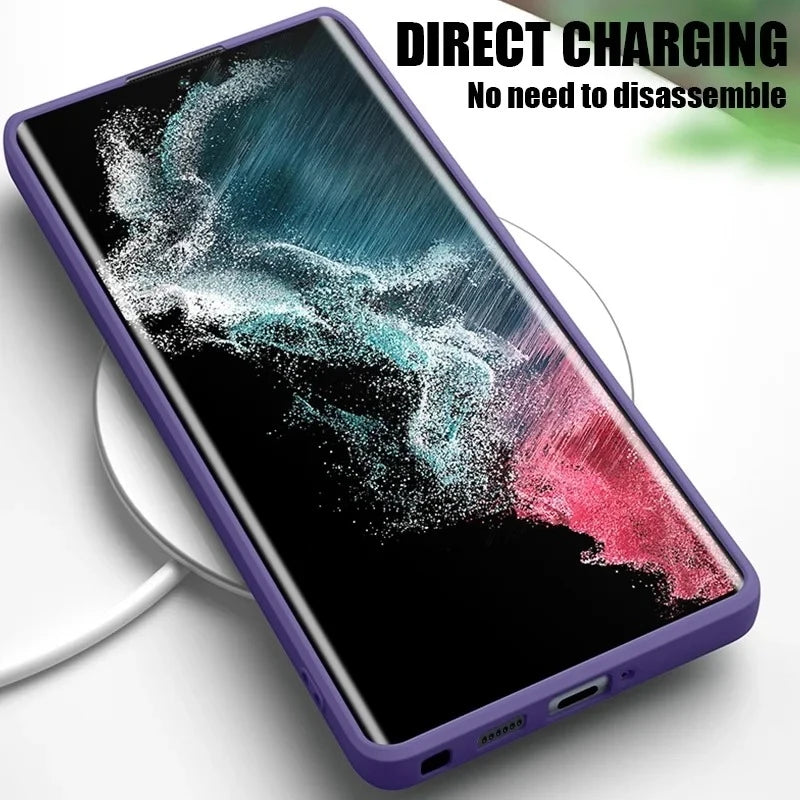 Capa de Telefone de Silicone Líquido Luxuosa com Sensação de Pele para Samsung Galaxy S21 S22 S23 S24 S25 S26 Ultra Plus, Anti-Queda e Totalmente Protetora