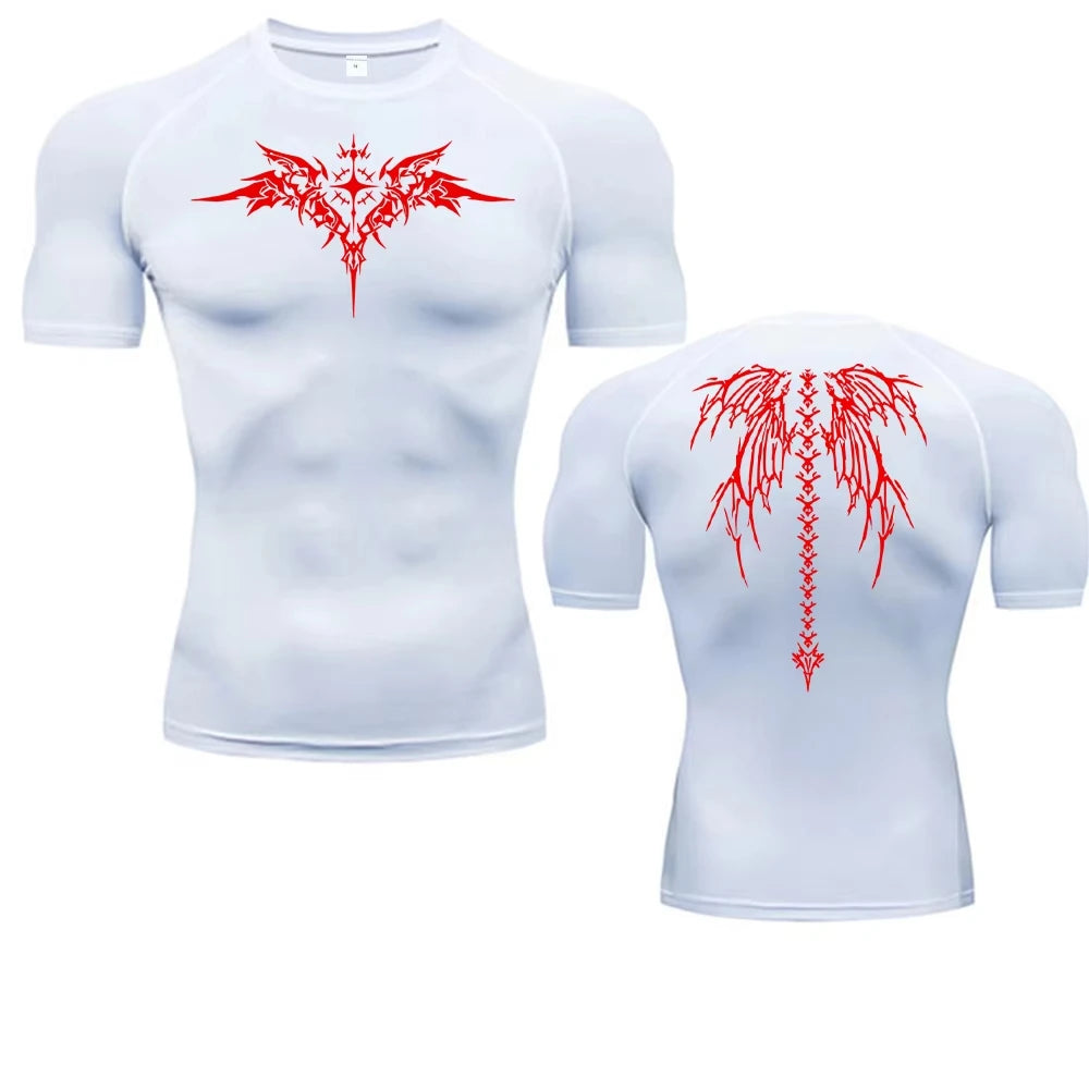Camiseta de Compressão com Estampa de Anime para Homens, Camiseta de Corrida de Secagem Rápida, Roupas de Fitness, Tops Respiráveis de Manga Curta
