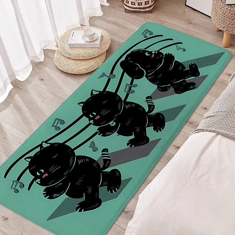 Tapete para quarto infantil, gato preto, adorável, quarto infantil, antiderrapante, banheiro, porta de entrada, decoração de casa