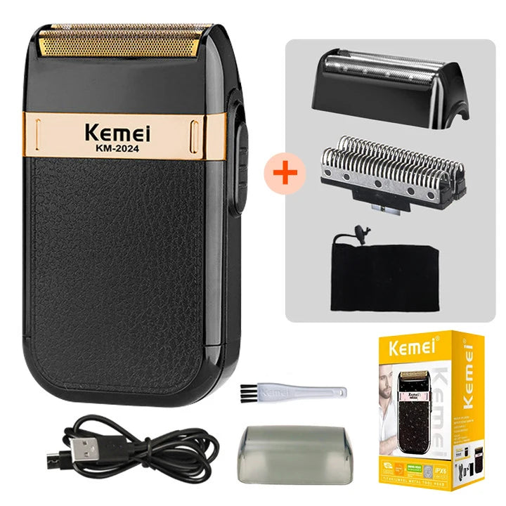 Kemei KM-2024 barbeador elétrico para homens lâmina dupla alternativa sem fio navalha recarregável usb máquina de barbear barbeiro aparador