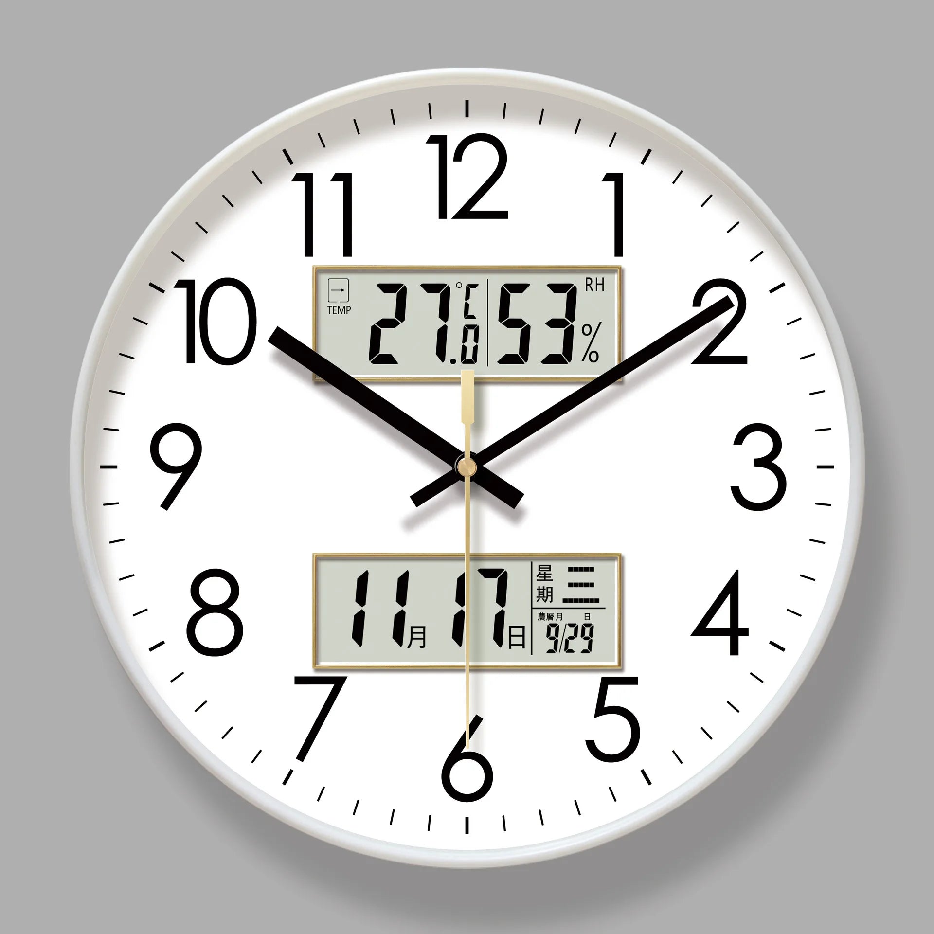 2025 novo calendário eletrônico de temperatura e umidade de 10/12/14 polegadas relógio de parede multifuncional display duplo mudo relógios de quartzo