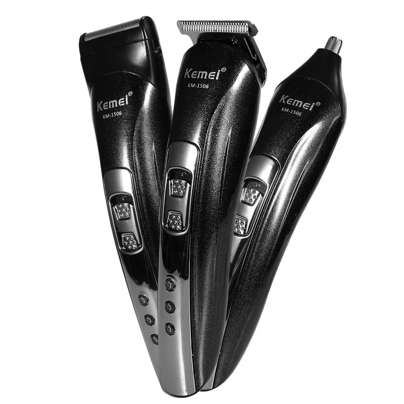 Kemei KM-1506 3 em 1 máquina de cortar cabelo elétrica carregamento usb barbeador recarregável nariz aparador cabelo profissional máquina barbear