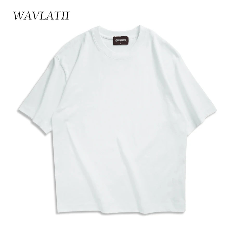 Wavlatii camisetas de verão de grandes dimensões para mulheres homens marrom casual feminino coreano streetwear camisetas unissex básico sólido jovem legal topos