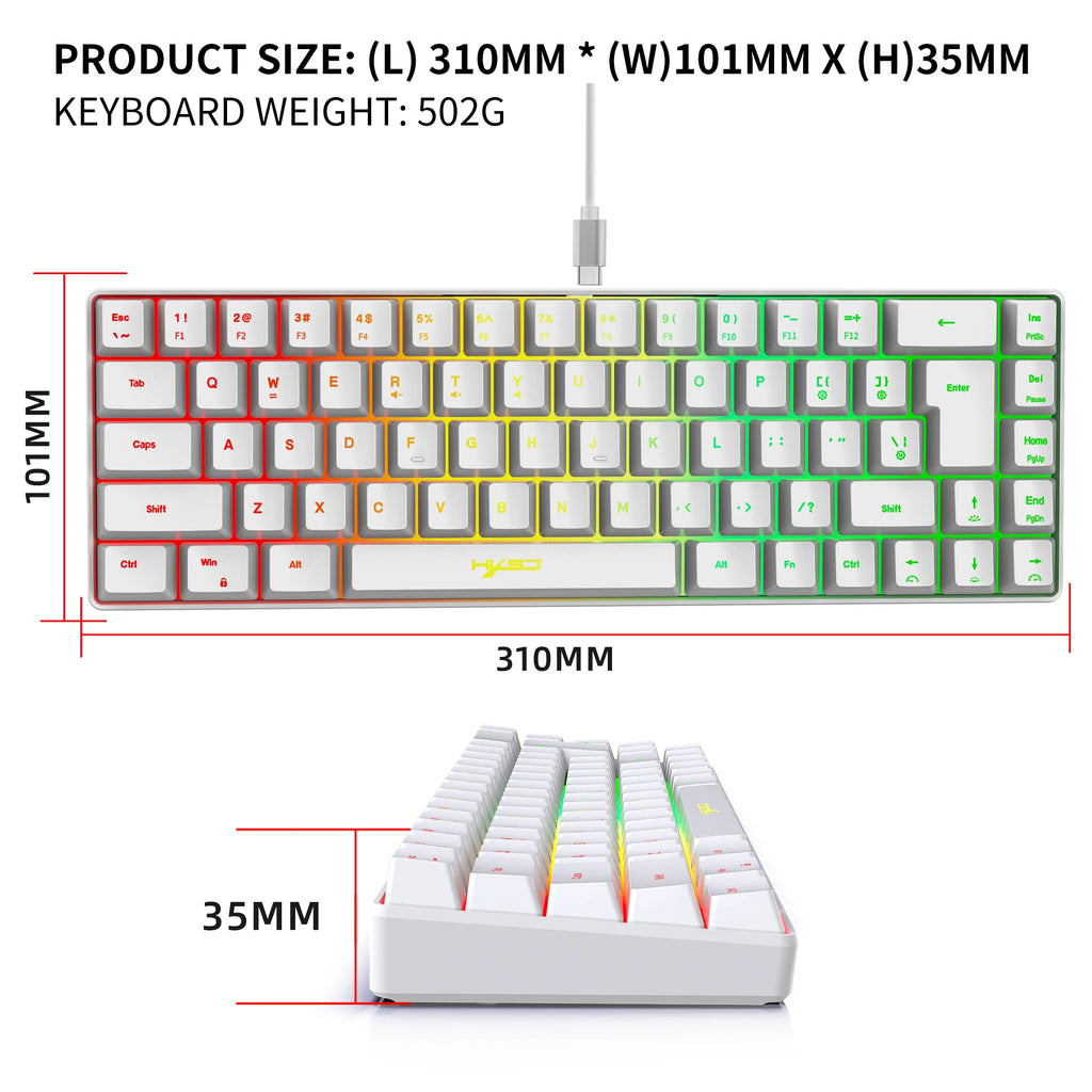 68 teclas teclado para jogos usb com fio portátil 20 rgb backlight espanhol coreano russo teclado para windows laptops computador