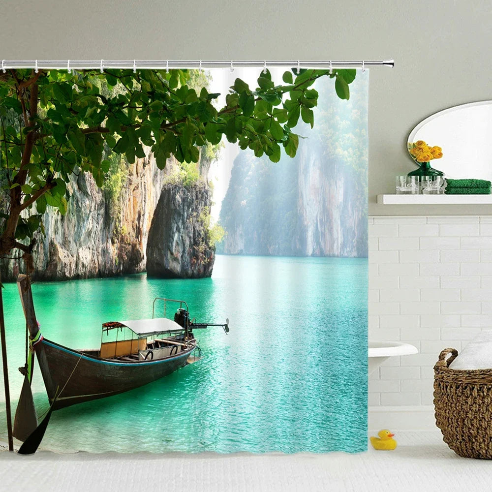 Cortina de banho 3d impressão janela cenário floresta cortinas de chuveiro 180*200cm à prova dwaterproof água cortina do banheiro tecido lavável com ganchos
