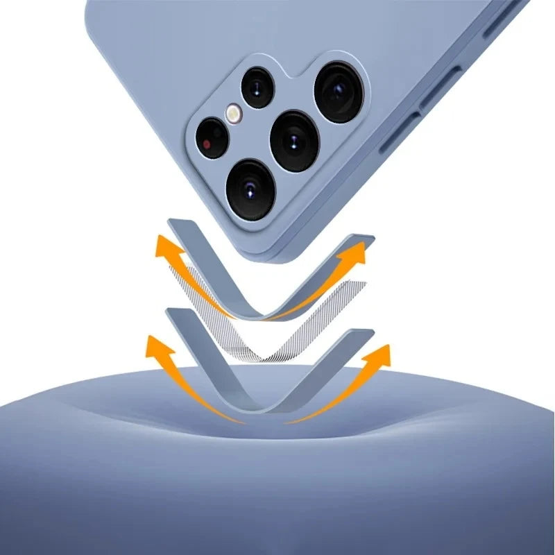 Capa de Telefone de Silicone Líquido Luxuosa com Sensação de Pele para Samsung Galaxy S21 S22 S23 S24 S25 S26 Ultra Plus, Anti-Queda e Totalmente Protetora