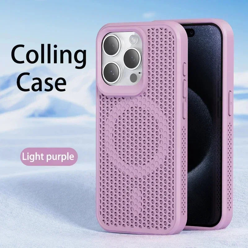 Capa de telefone com dissipação de calor para iphone 17 16 15 14 13 12 11 pro max plus respirável capa magnética traseira dura para magsafe