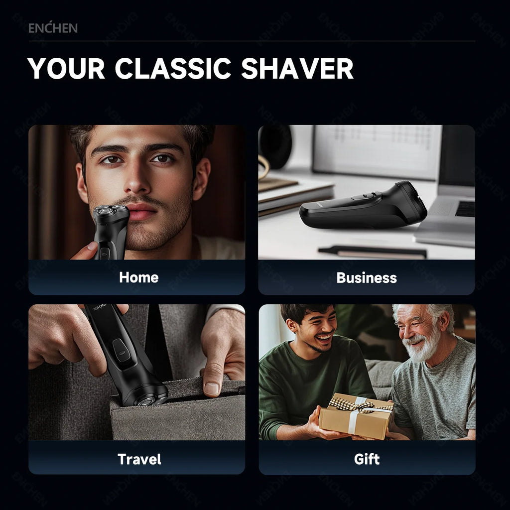 Barbeador rotativo elétrico Enchen Blackstone para homens, lâmina flutuante 3D, lavável tipo C, máquina de barba recarregável USB