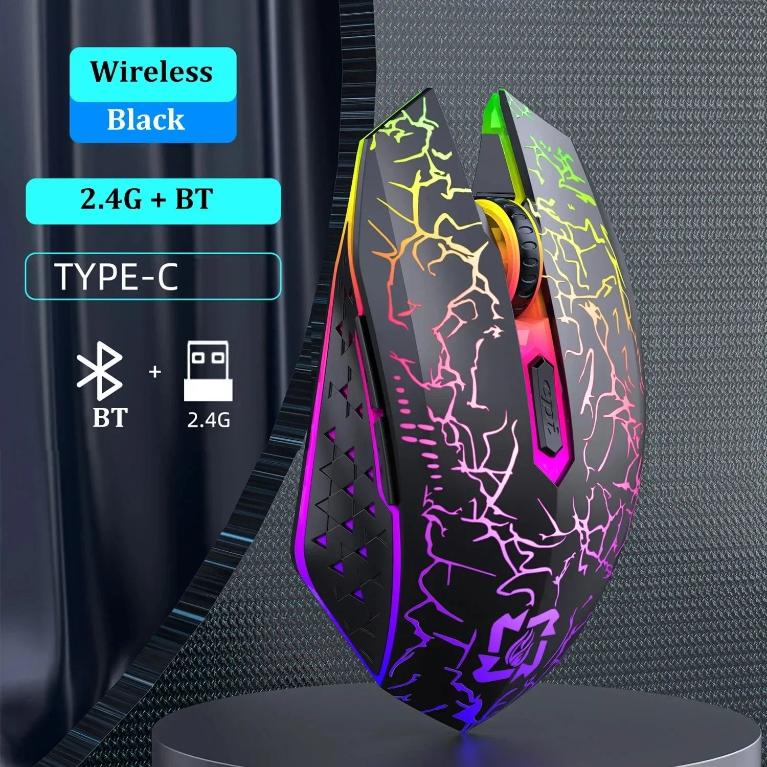 Mouse bluetooth de modo duplo rgb 2.4g, mouse sem fio para jogos, 6 botões, silencioso, para macbook, tablet, laptops, computador