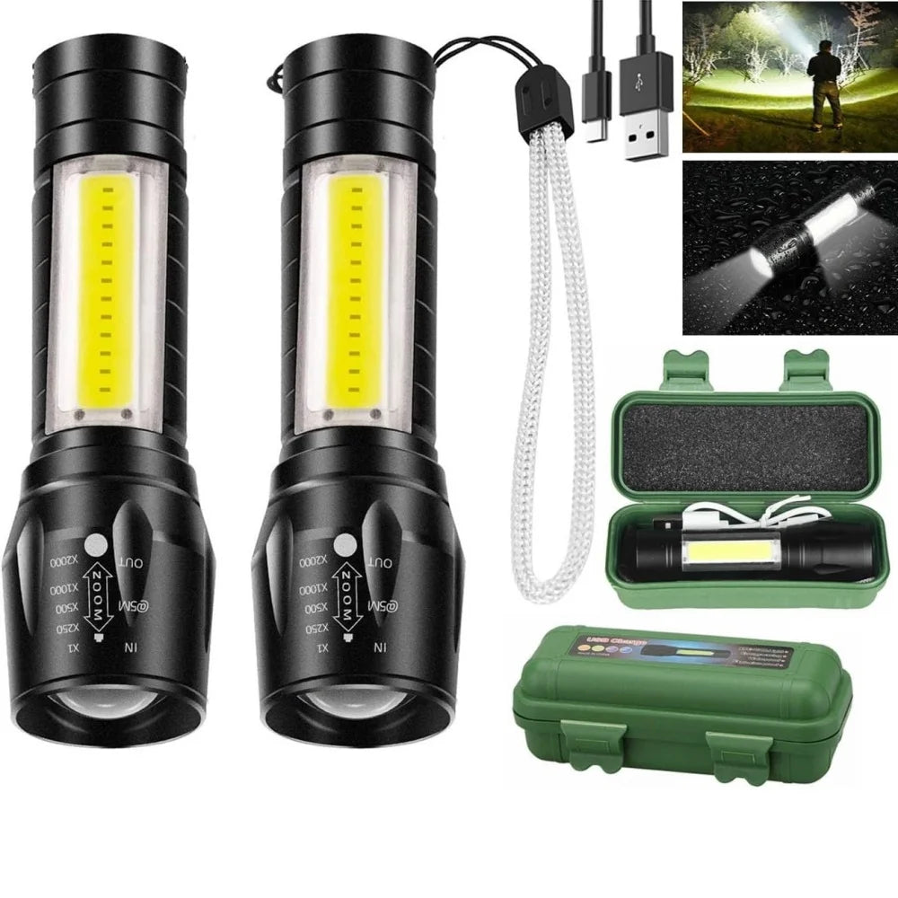 Lanterna LED Recarregável USB Mini Pequena com Luz COB, Lanterna Portátil de Bolso e Chaveiro