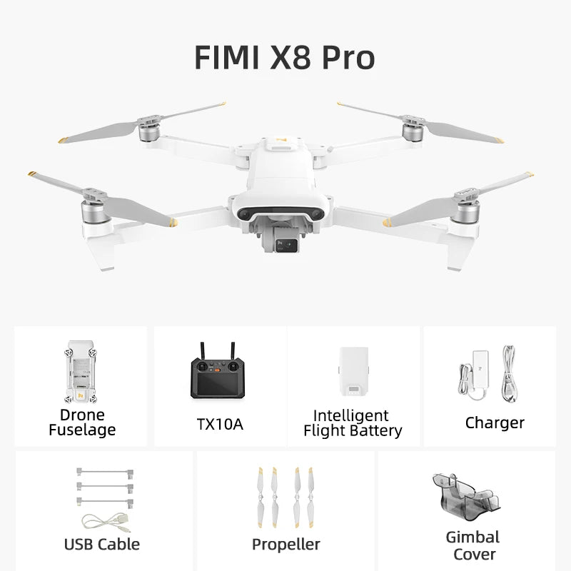 Drone FIMI X8 Pro com Sensor CMOS de 1/1.3", Câmera Profissional 4K com Gimbal de 3 Eixos, Detecção de Obstáculos, Alcance de Transmissão de 15KM, GPS