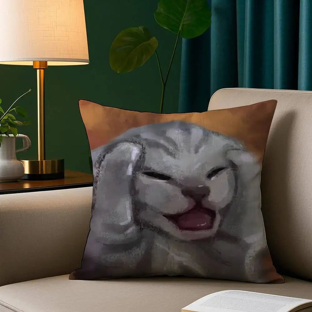 Capa de almofada com estampa dupla face de gato engraçado abstrato, pelúcia curta, adequada para salas de estar, quartos, sofás, capa de almofada decorativa.