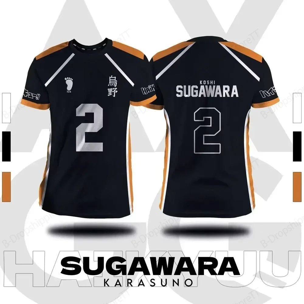 Camisa xadrez japonesa Haikyuu Fox Valley, anime impresso em 3D para homens e mulheres, camiseta esportiva de manga curta da moda de tamanho grande